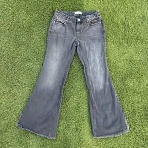 Free People We The Free 29x30 Black Flare Jeans Raw Hem Faded Denim